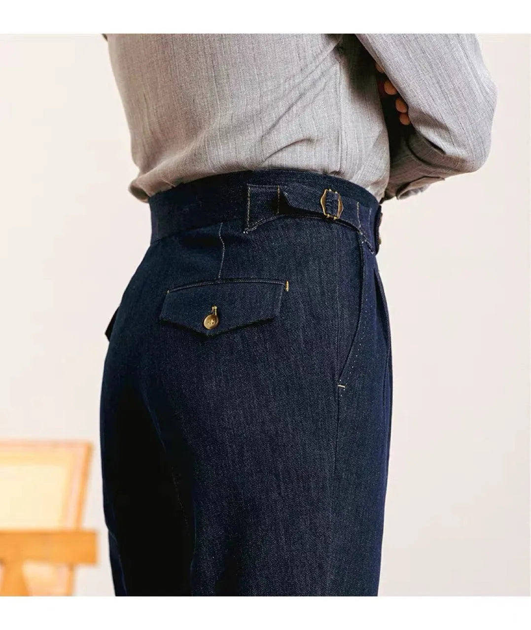 Jeans Uomo in Cotone con Pieghe Doppie