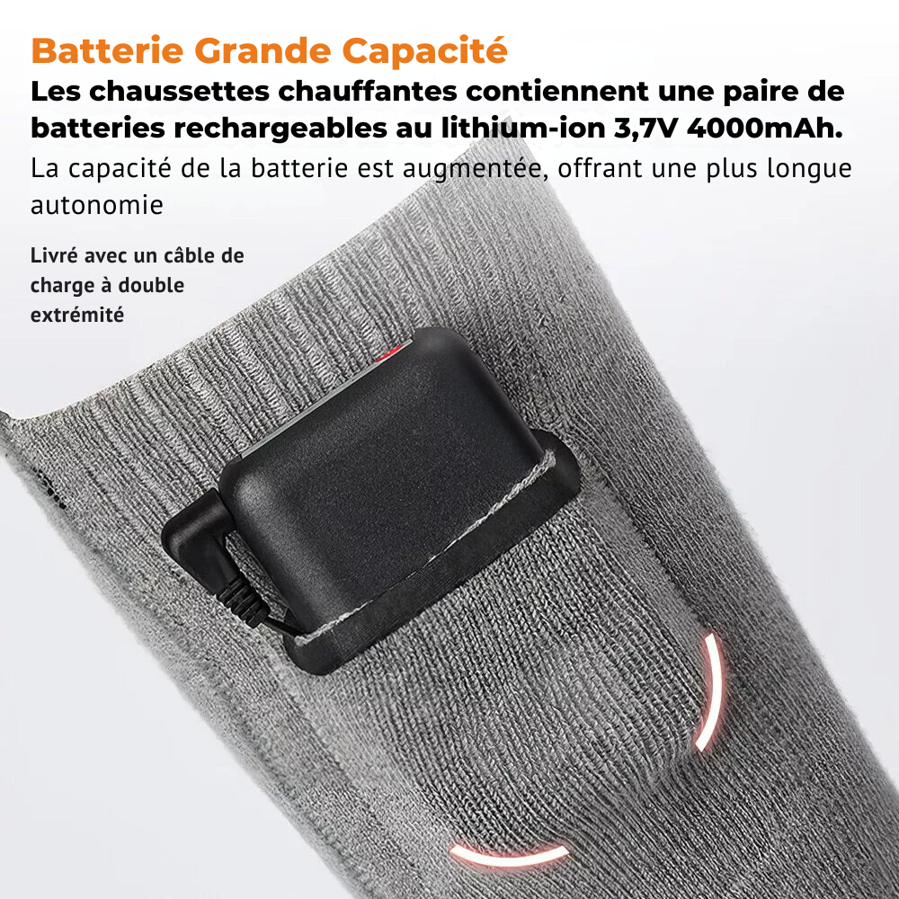 Chaussettes Chauffantes Unisexes Teah® avec Batterie Rechargeable de 4000 mAh