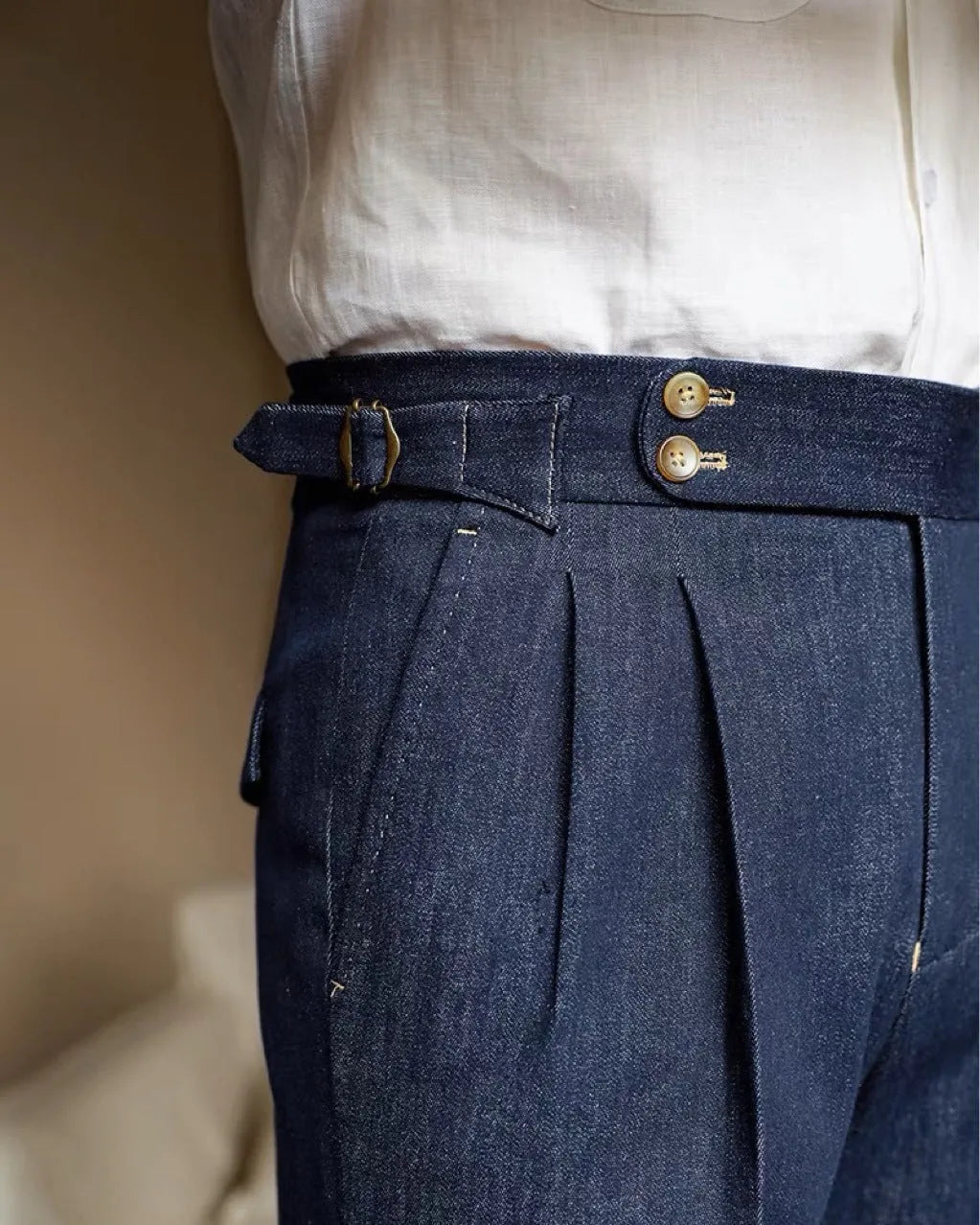 Jeans Uomo in Cotone con Pieghe Doppie
