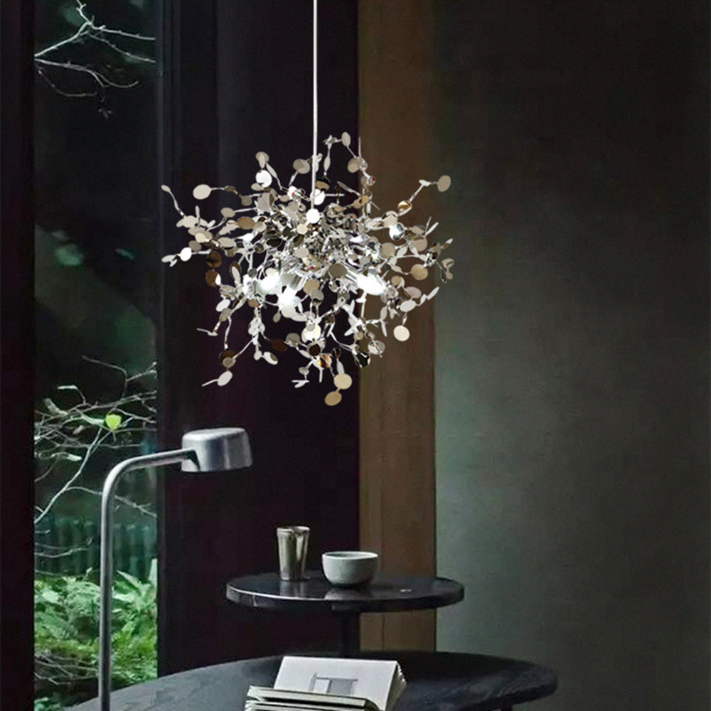 Lustre led moderne en or avec design contemporain, idéal pour salon.