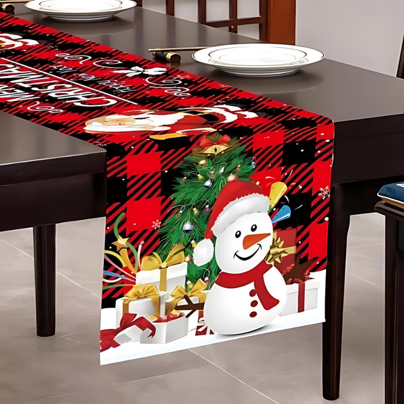 nappe de noël sur décoration table avec motifs festifs