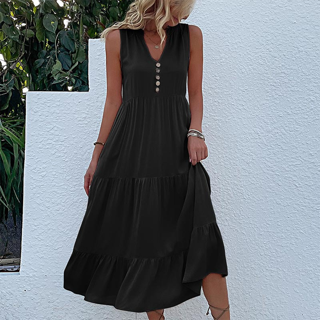 Abito Estivo Boho Casual senza Maniche con Orlo a Balze
