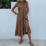 Abito Estivo Boho Casual senza Maniche con Orlo a Balze