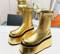 Stivali Platform in Pelle Dorata con Zeppa Piatta Stivali Donna Invernali con Suola a Zeppa