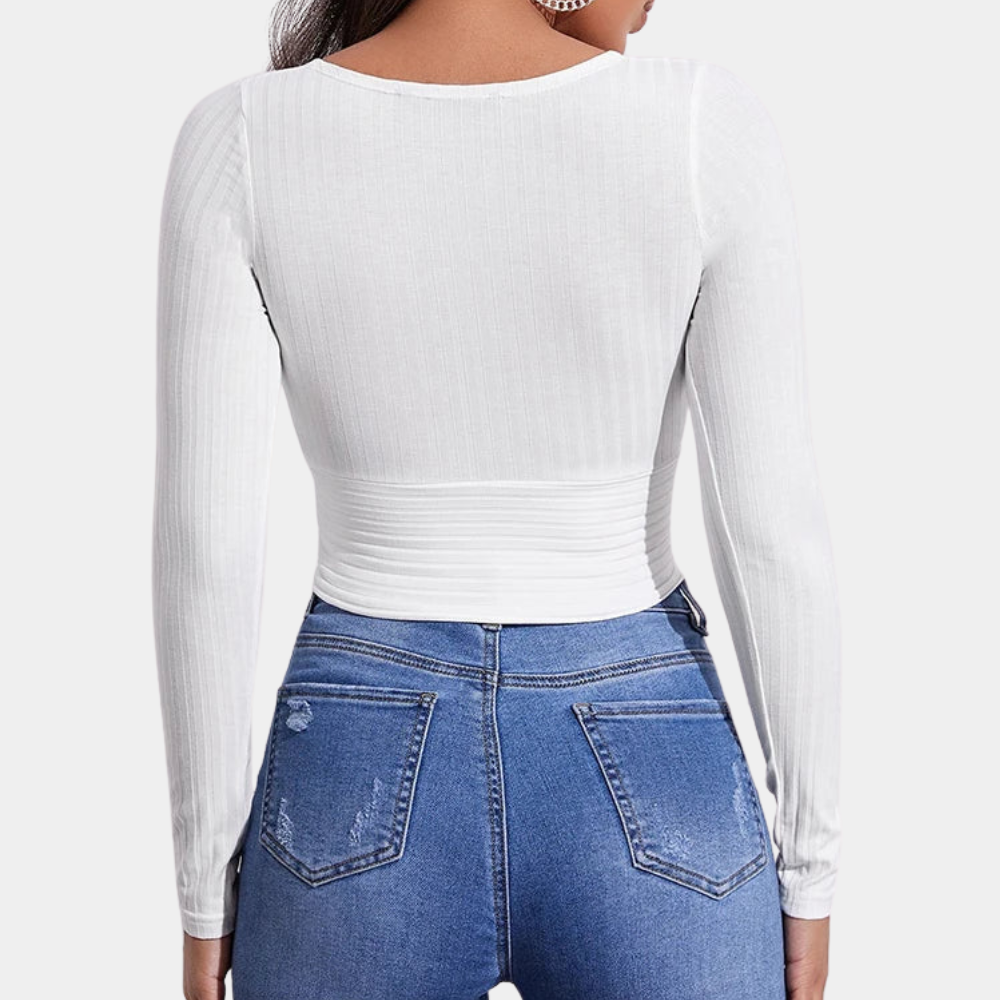 Top corto in cotone slim fit scollo a V