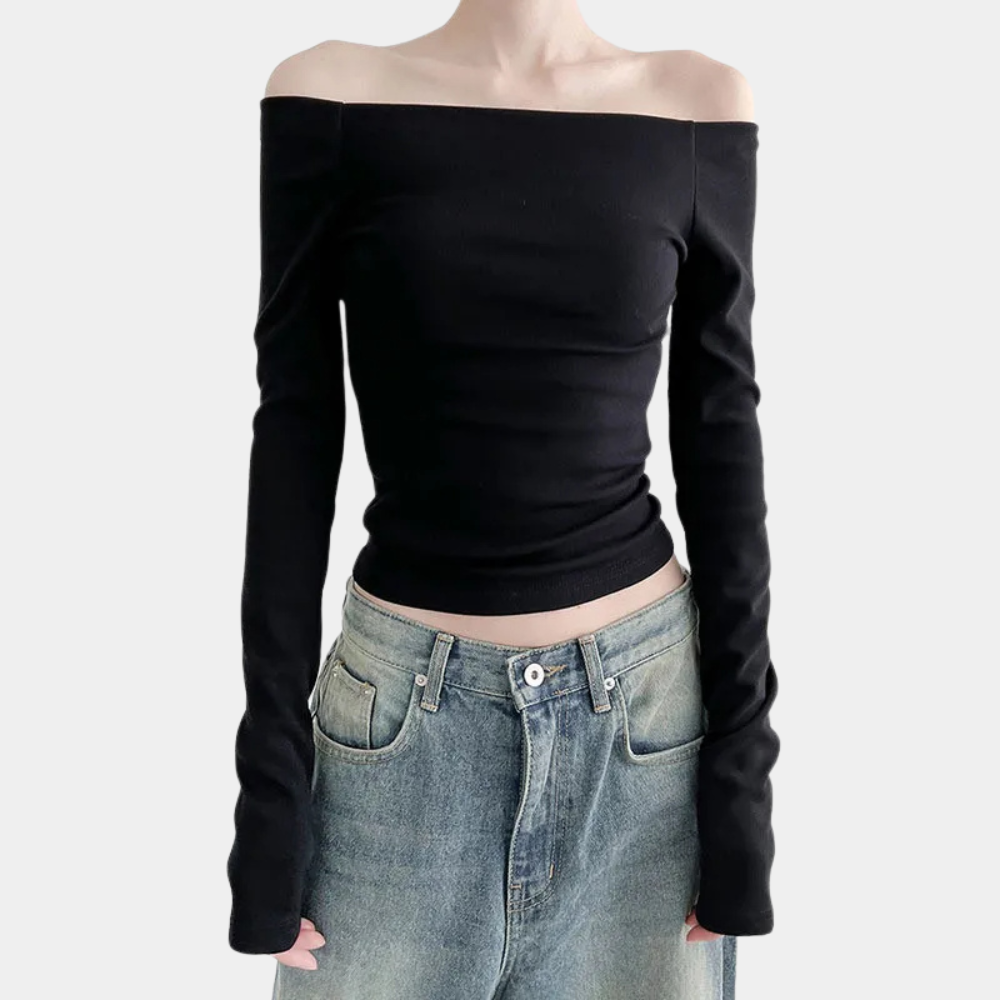 Top Spalle Scoperte da Donna Nero Poliestere