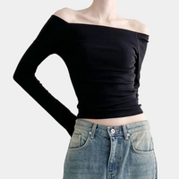 Top Spalle Scoperte da Donna Nero Poliestere