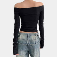 Top Spalle Scoperte da Donna Nero Poliestere