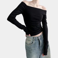 Top Spalle Scoperte da Donna Nero Poliestere