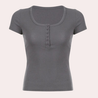 Top Casual Donna in Tessuto Elasticizzato a Coste Grigio