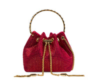 Borsetta da sera con cristalli e cinturino a catena dorata