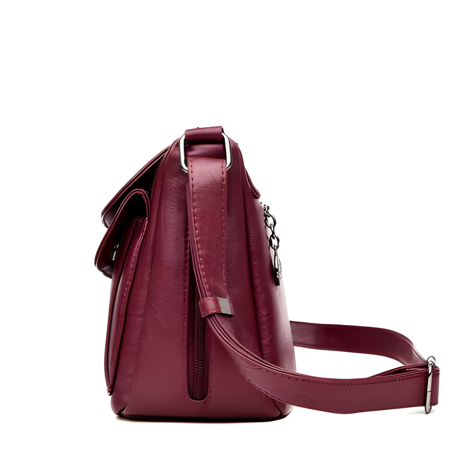 Borsa a tracolla in pelle con doppia patta | Pelle vegana con tracolla regolabile