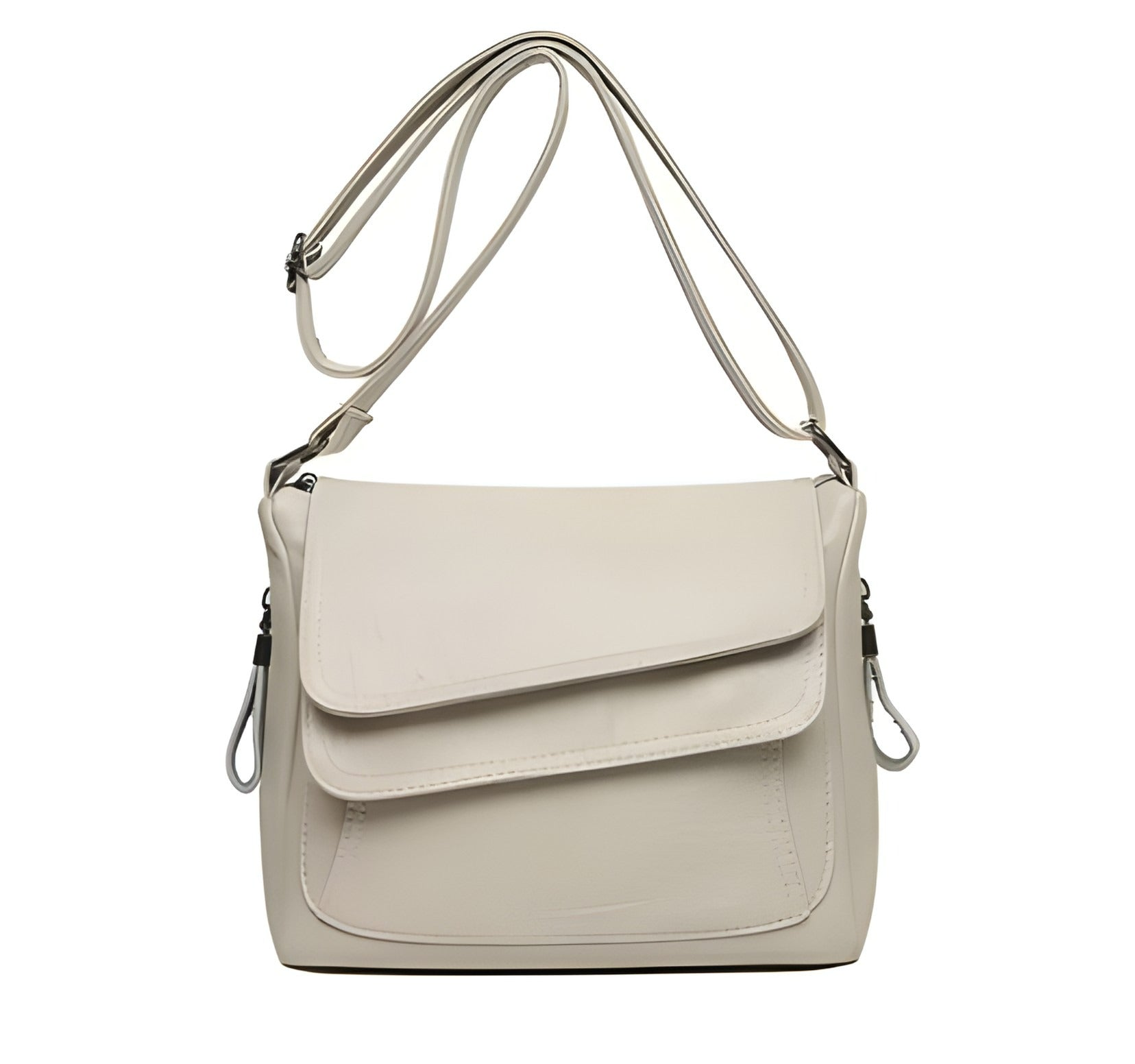 Borsa a tracolla in pelle con doppia patta | Pelle vegana con tracolla regolabile