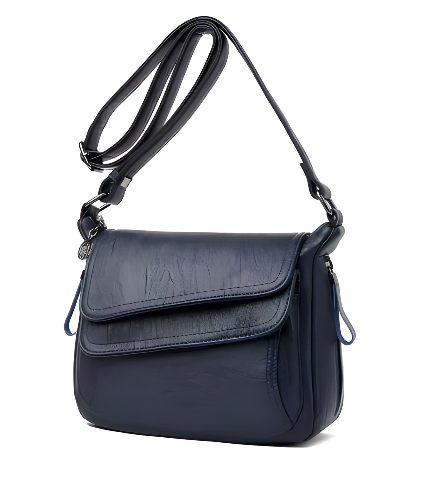 Borsa a tracolla in pelle con doppia patta | Pelle vegana con tracolla regolabile