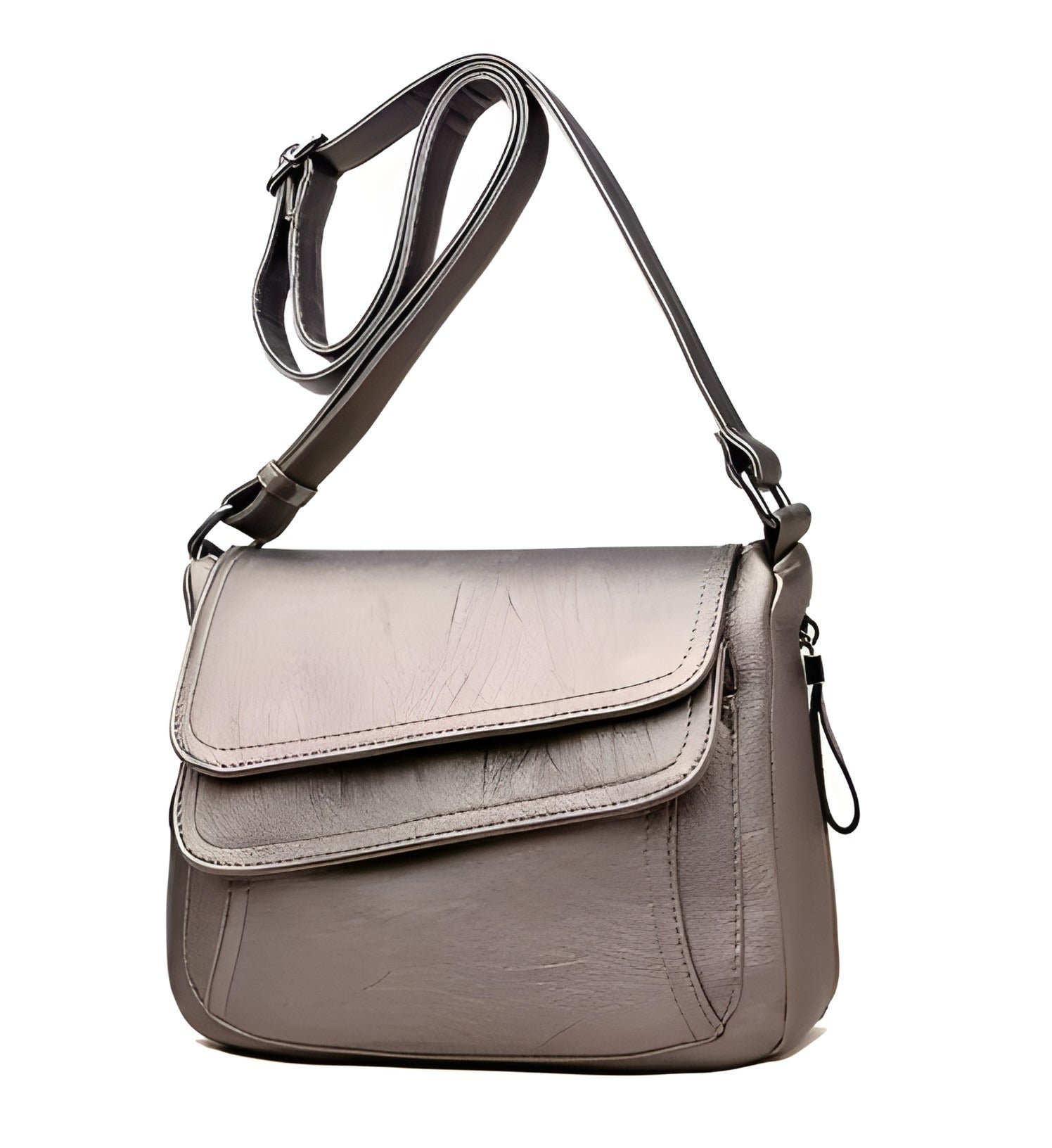 Borsa a tracolla in pelle con doppia patta | Pelle vegana con tracolla regolabile