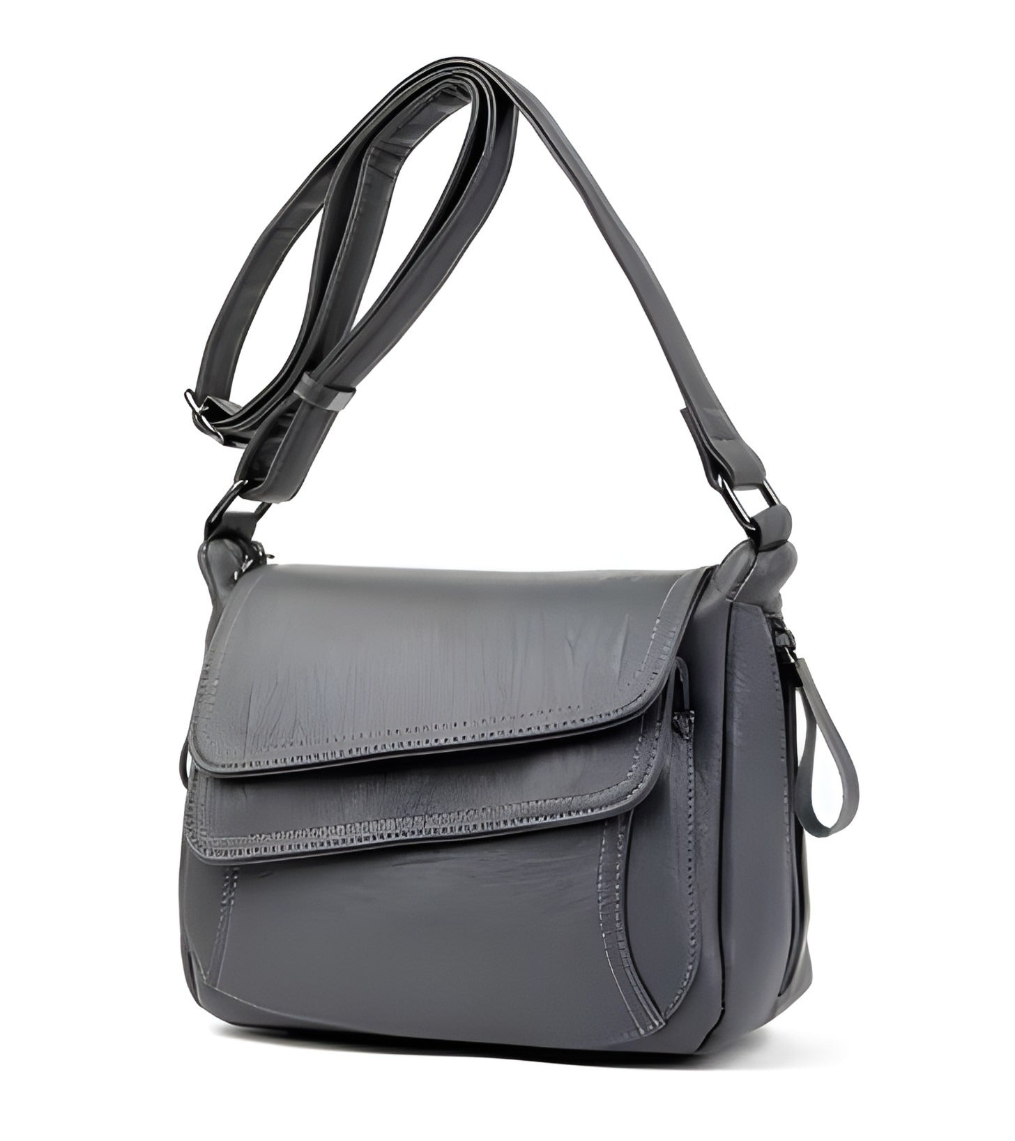 Borsa a tracolla in pelle con doppia patta | Pelle vegana con tracolla regolabile