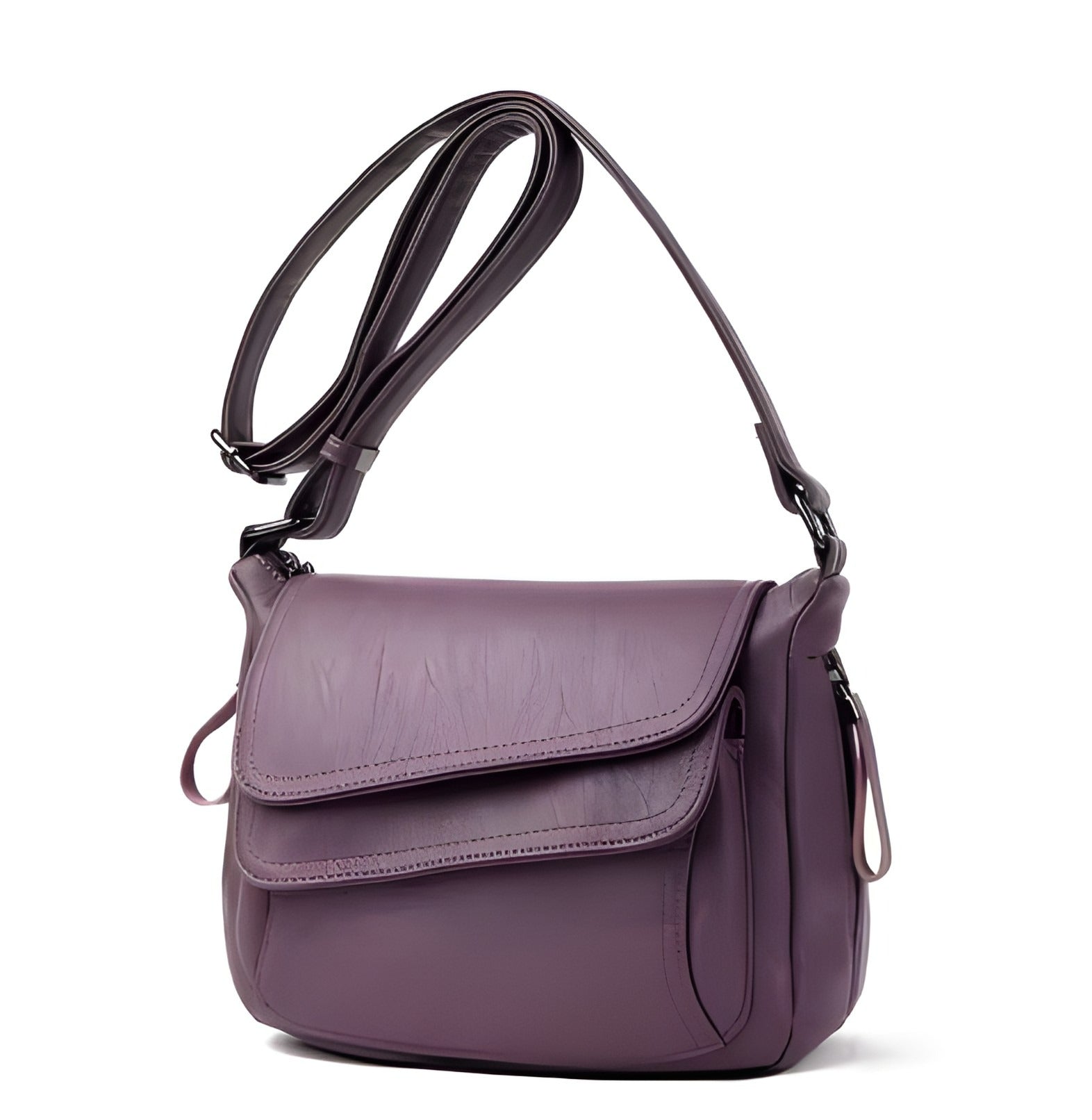 Borsa a tracolla in pelle con doppia patta | Pelle vegana con tracolla regolabile