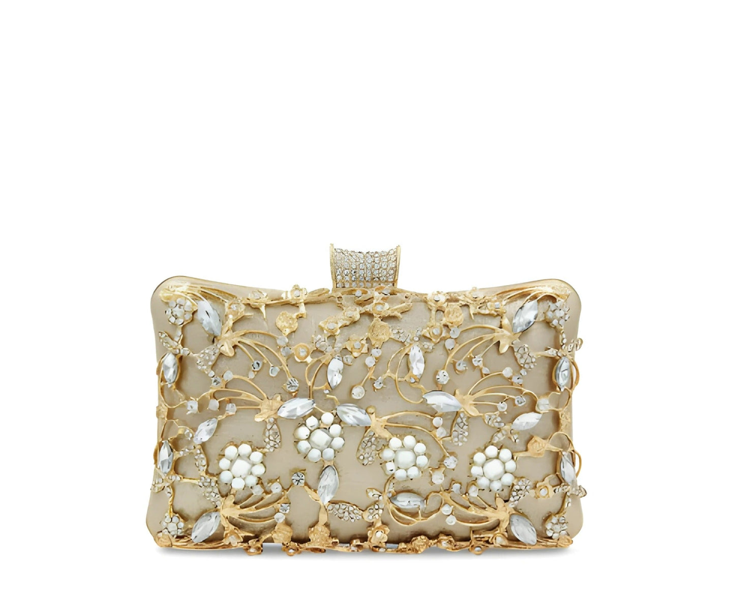 Embroidered Box Clutch Bag | Rhinestone Detail