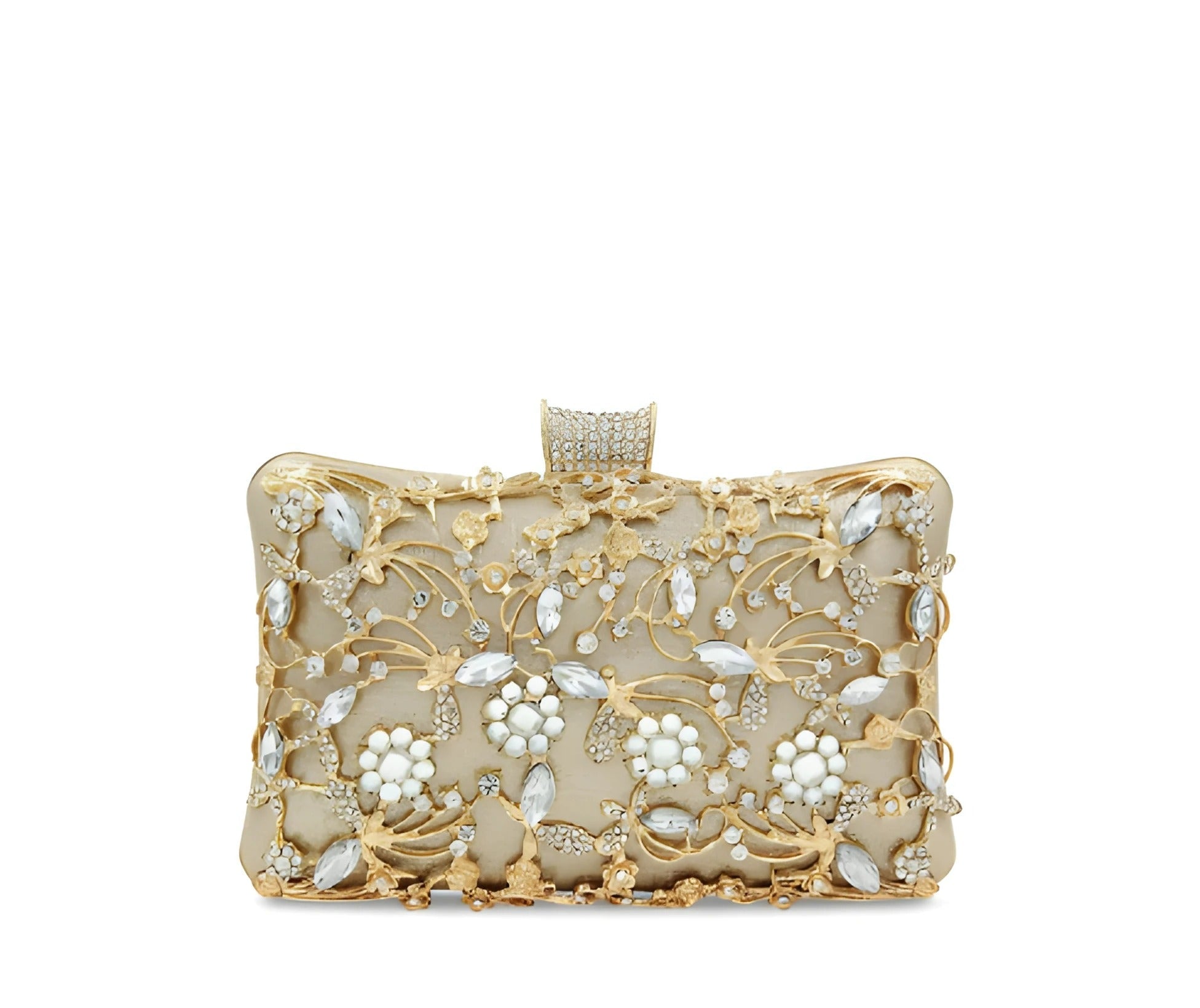 Embroidered Box Clutch Bag | Rhinestone Detail