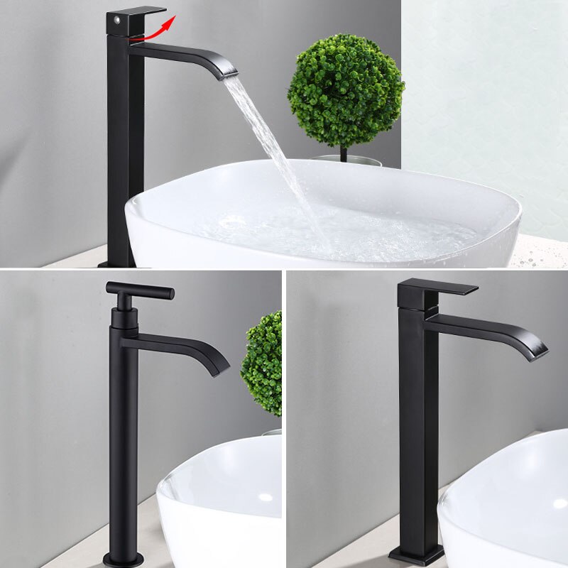 Robinet Noir d'Eau Froide pour Montage sur Lavabo