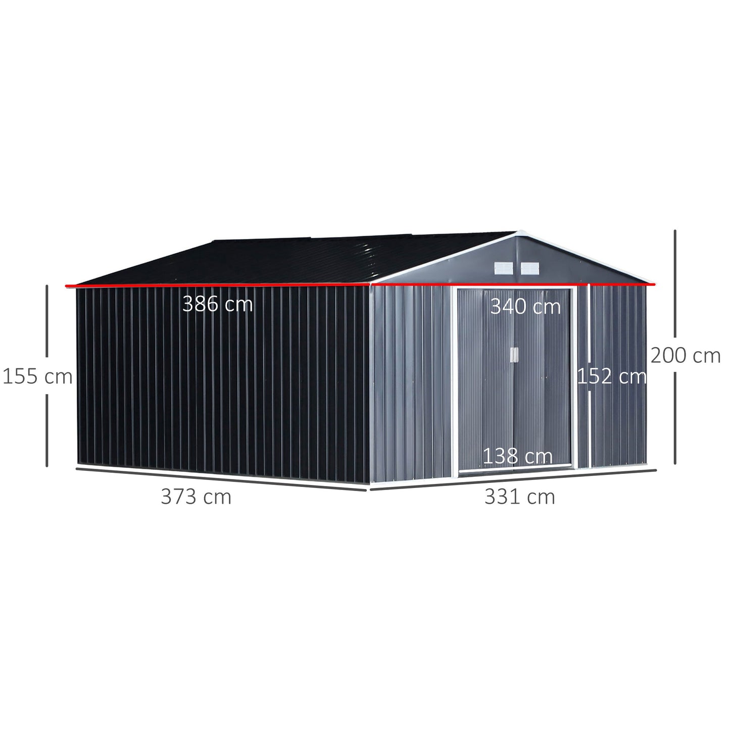 Abri de Jardin Métallique L340 x l389 x H200 cm