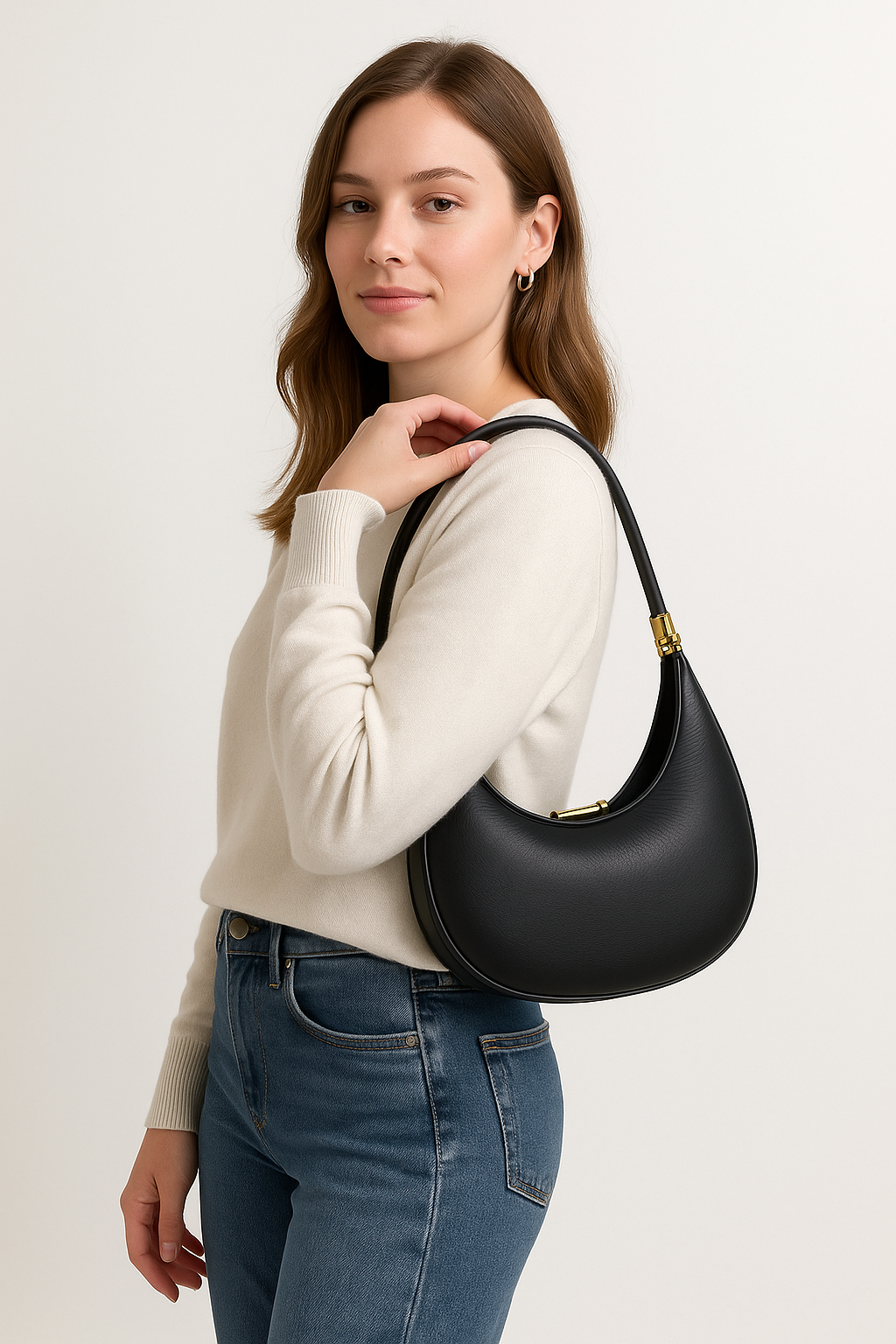 Borsa a spalla Mezzaluna con uso multifunzione e chiusura a zip