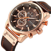Orologio Uomo Elegante con Cinturino in Pelle Marrone e Meccanismo al Quarzo Preciso