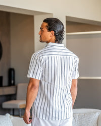 Camicia maniche corte a righe blu