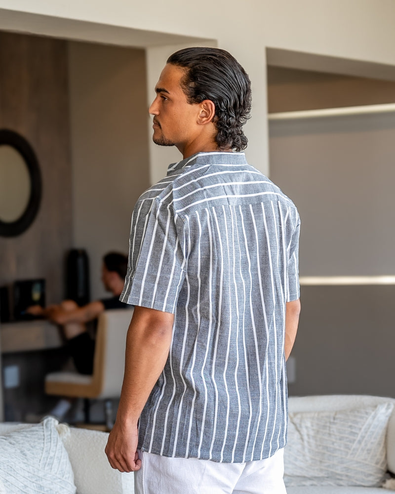 Camicia maniche corte a righe blu