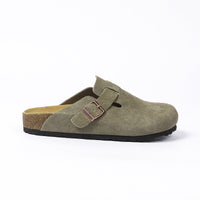 Zoccoli Classici in Pelle Scamosciata Verde Oliva