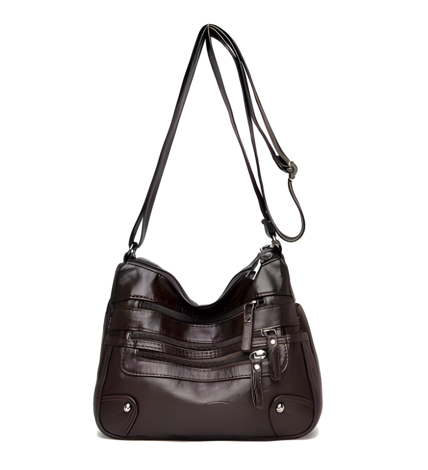 Borsa a Tracolla con Tasche Multiple e Tracolla Regolabile in Pelle Vegana