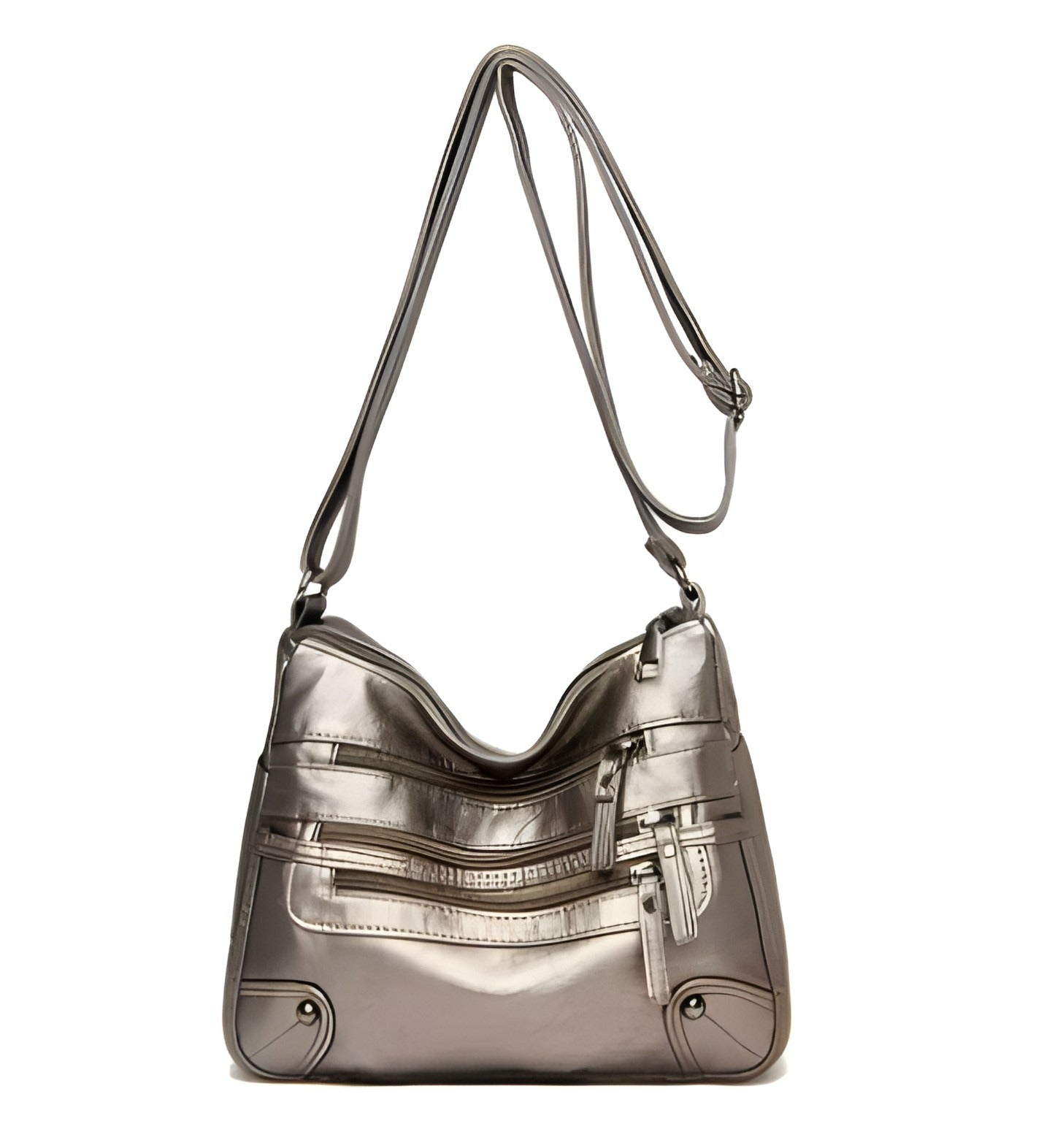 Borsa a Tracolla con Tasche Multiple e Tracolla Regolabile in Pelle Vegana