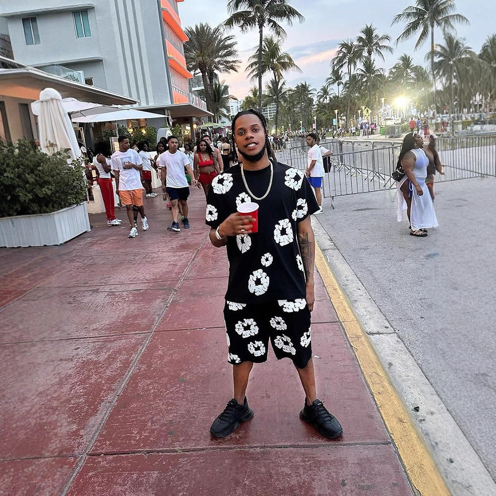 Pantaloncini in Cotone con Fiori 3D Stampati