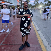 Pantaloncini in Cotone con Fiori 3D Stampati