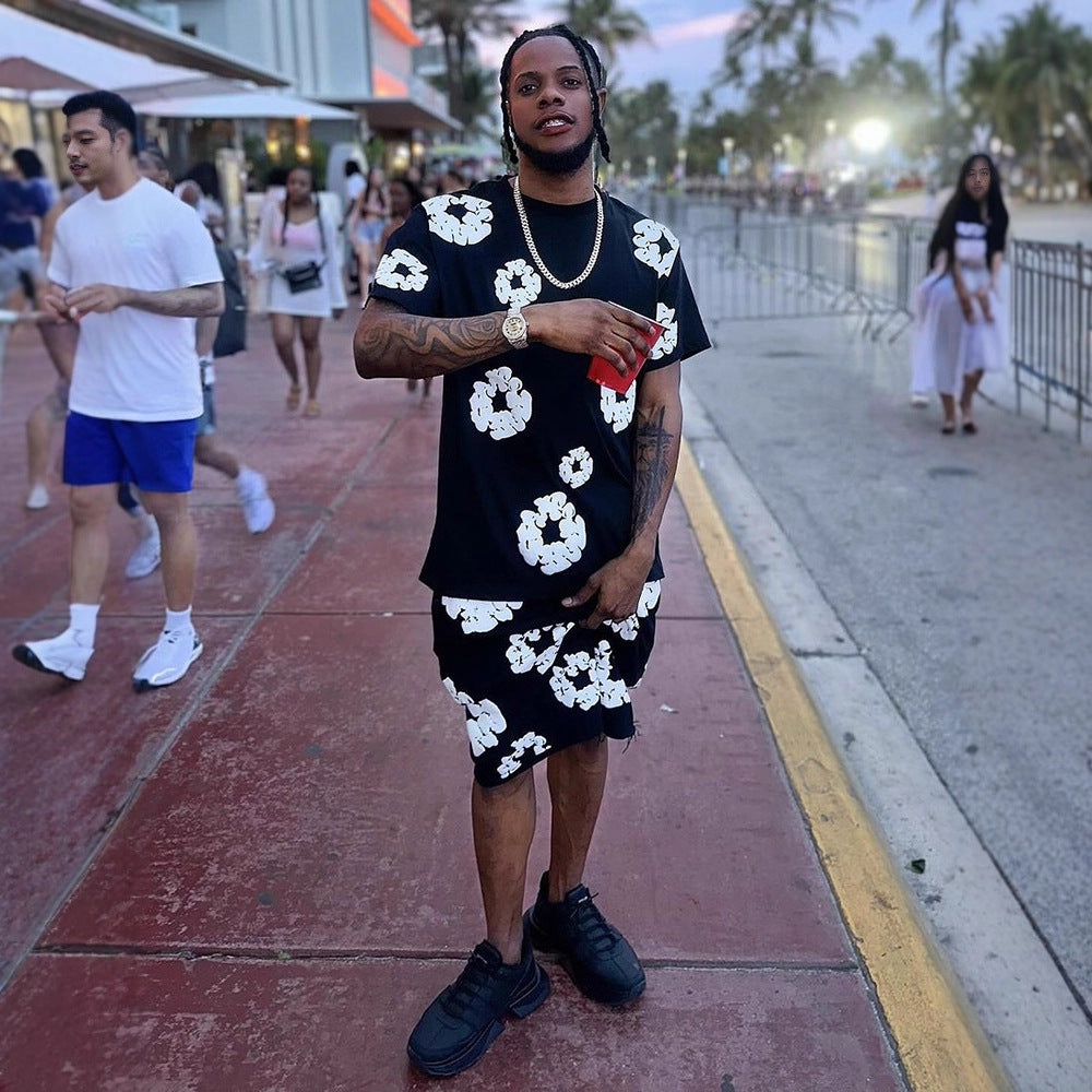 Pantaloncini in Cotone con Fiori 3D Stampati