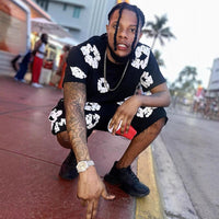 Pantaloncini in Cotone con Fiori 3D Stampati