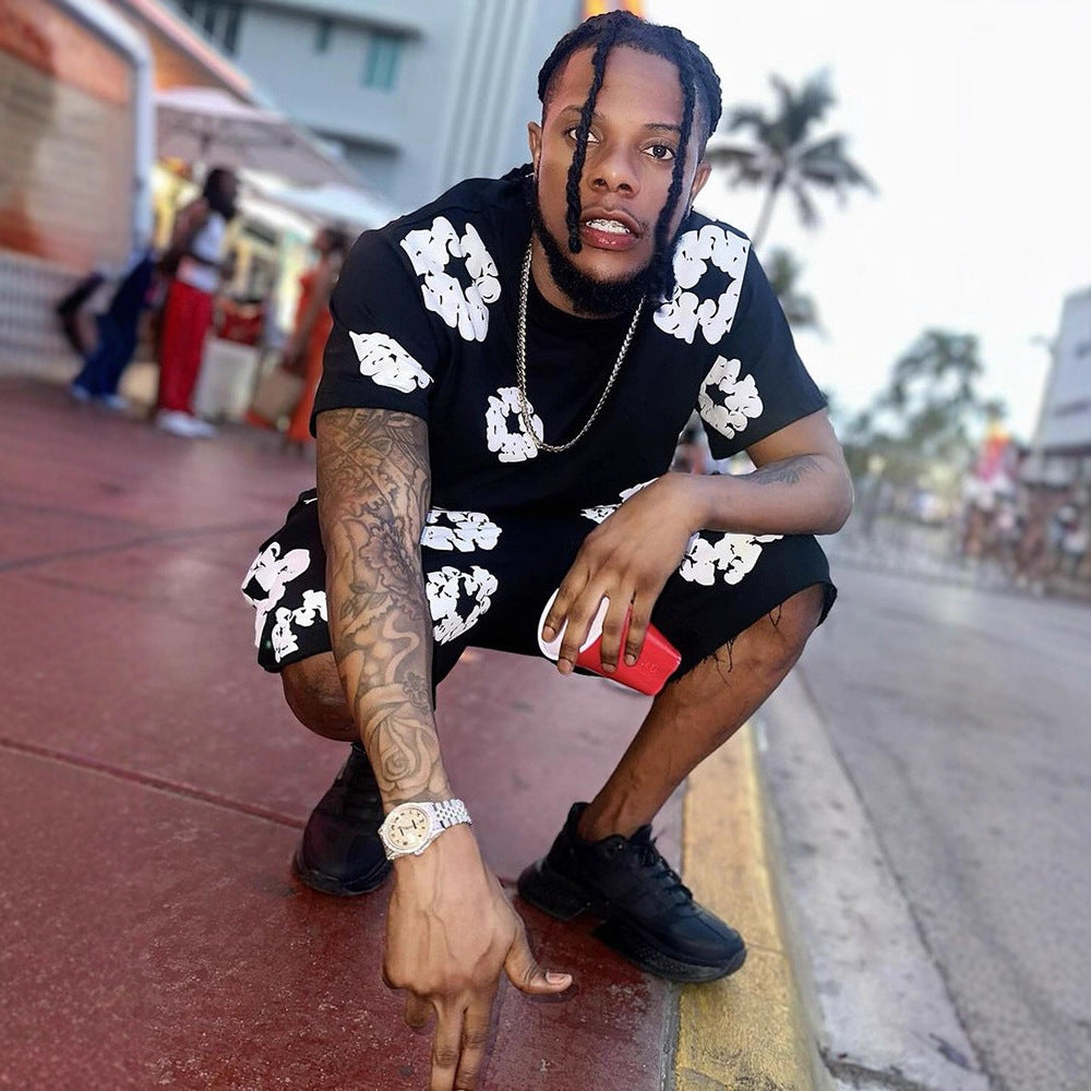 Pantaloncini in Cotone con Fiori 3D Stampati