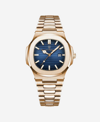 orologio di lusso, orologio placcato oro, orologio da polso uomo, orologio con quadrante blu, orologio elegante uomo, orologio automatico, orologio acciaio oro, orologio con data, orologio resistente all'acqua, orologio classico uomo