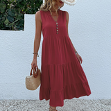 Abito Estivo Boho Casual senza Maniche con Orlo a Balze