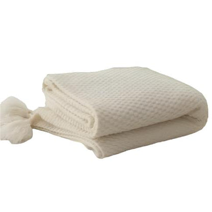 LuxeKnit® Couverture en tricot de coton avec pompons élégants