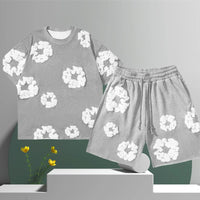 Pantaloncini in Cotone con Fiori 3D Stampati