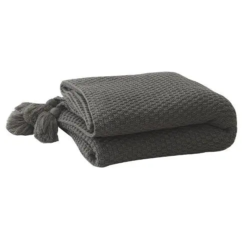 LuxeKnit® Couverture en tricot de coton avec pompons élégants