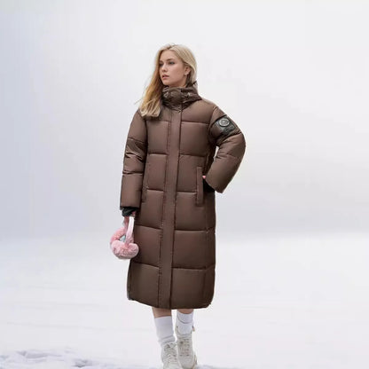 Amada® Manteau Long d'Hiver en Duvet avec Capuche pour Femme