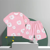 Pantaloncini in Cotone con Fiori 3D Stampati