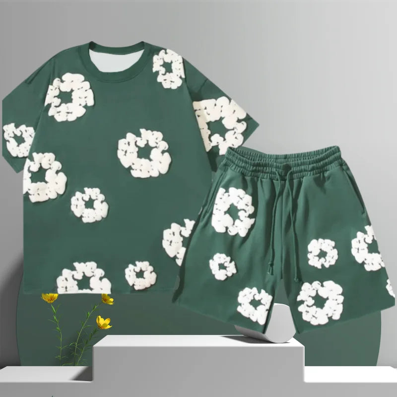 Pantaloncini in Cotone con Fiori 3D Stampati