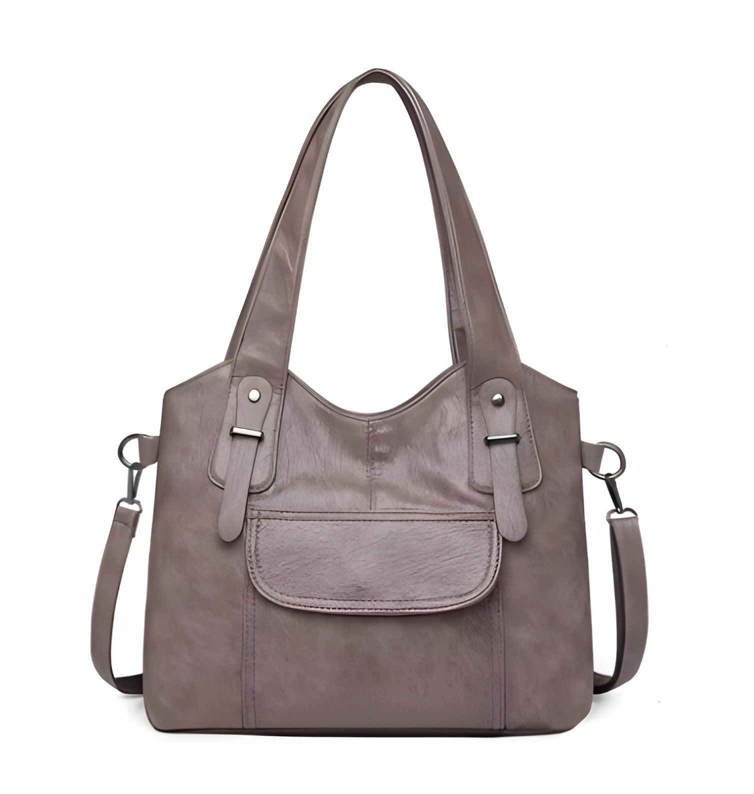 Borsa a Spalla in Pelle Vegana | Tracolla Regolabile con Ampia Tasca Frontale