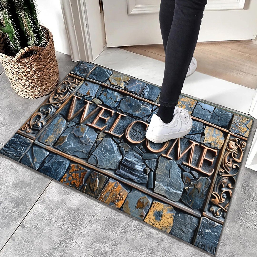 tapis d'entrée intérieur en pierre sur sol d'entrée