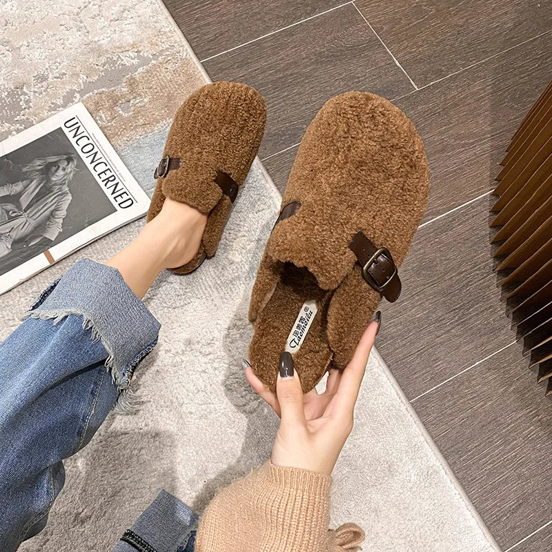 chaussons en peau de mouton confortables pour l'hiver