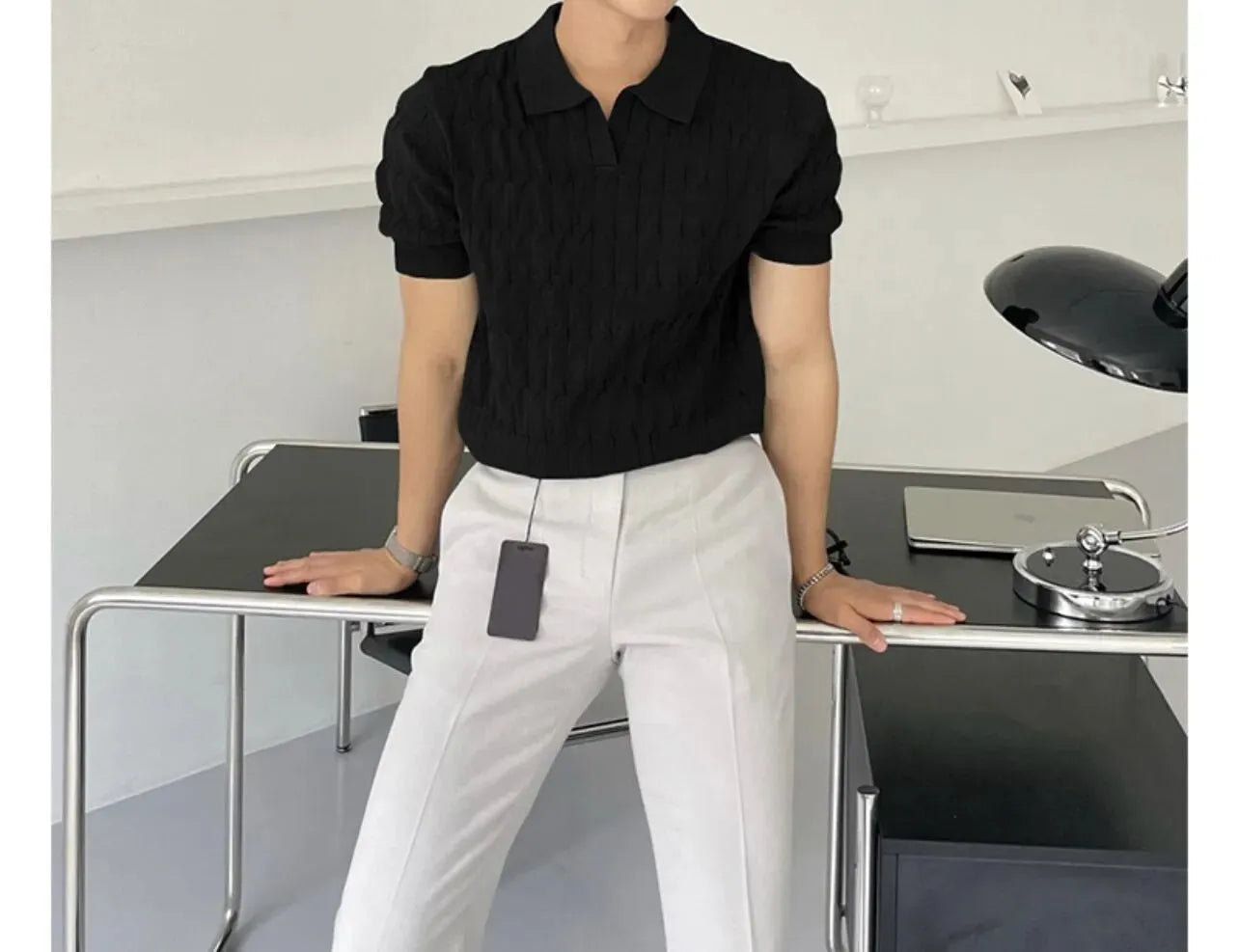 Polo lavorata a maglia uomo