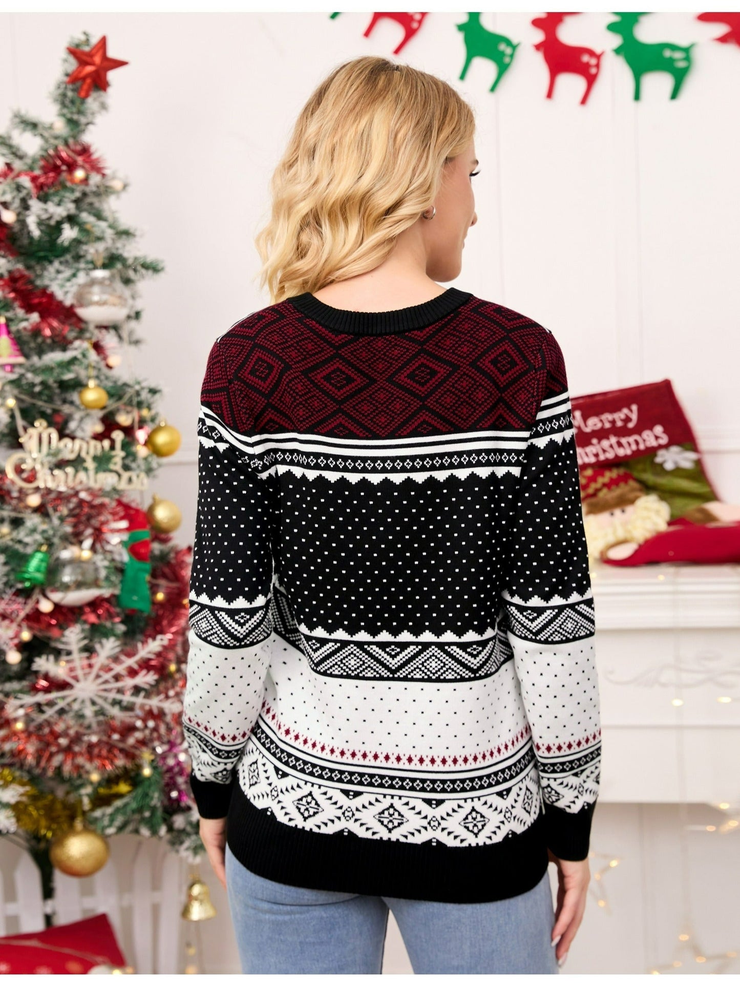 Alina® Pull-over en Maille Festif pour Femmes avec Motif Renne